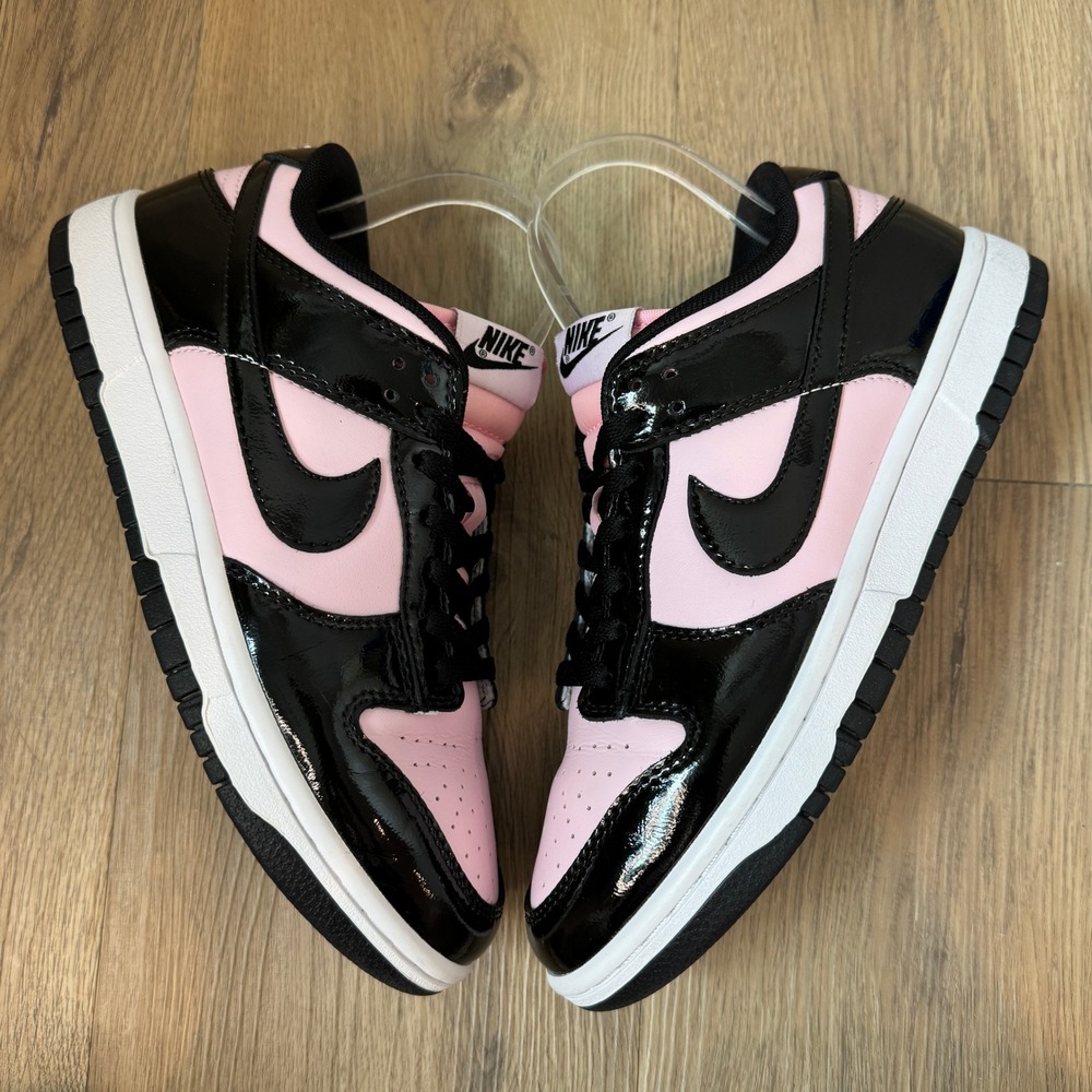 Nike Dunk Low Pink Black Patent Leather Sneakers DJ9955-600 Womens Shoes Size 7 - Picture 5 of 9